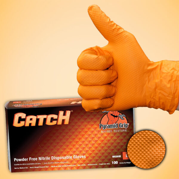 CATCH ORANGE NITRILE POWDER FREE TEXTURE